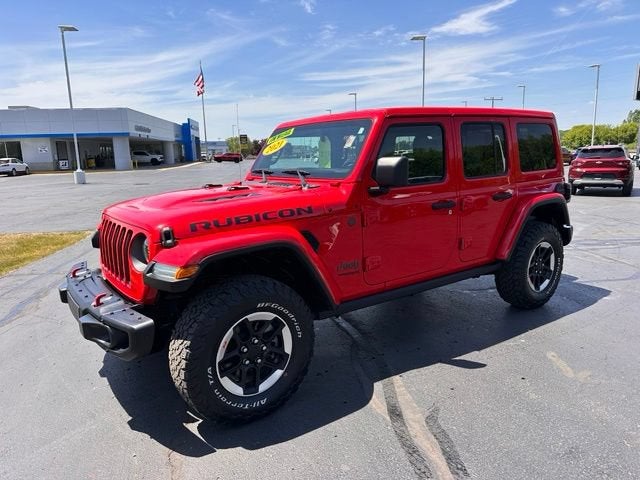 2021 Jeep Wrangler Unlimited Rubicon in Red — front three-quarter view